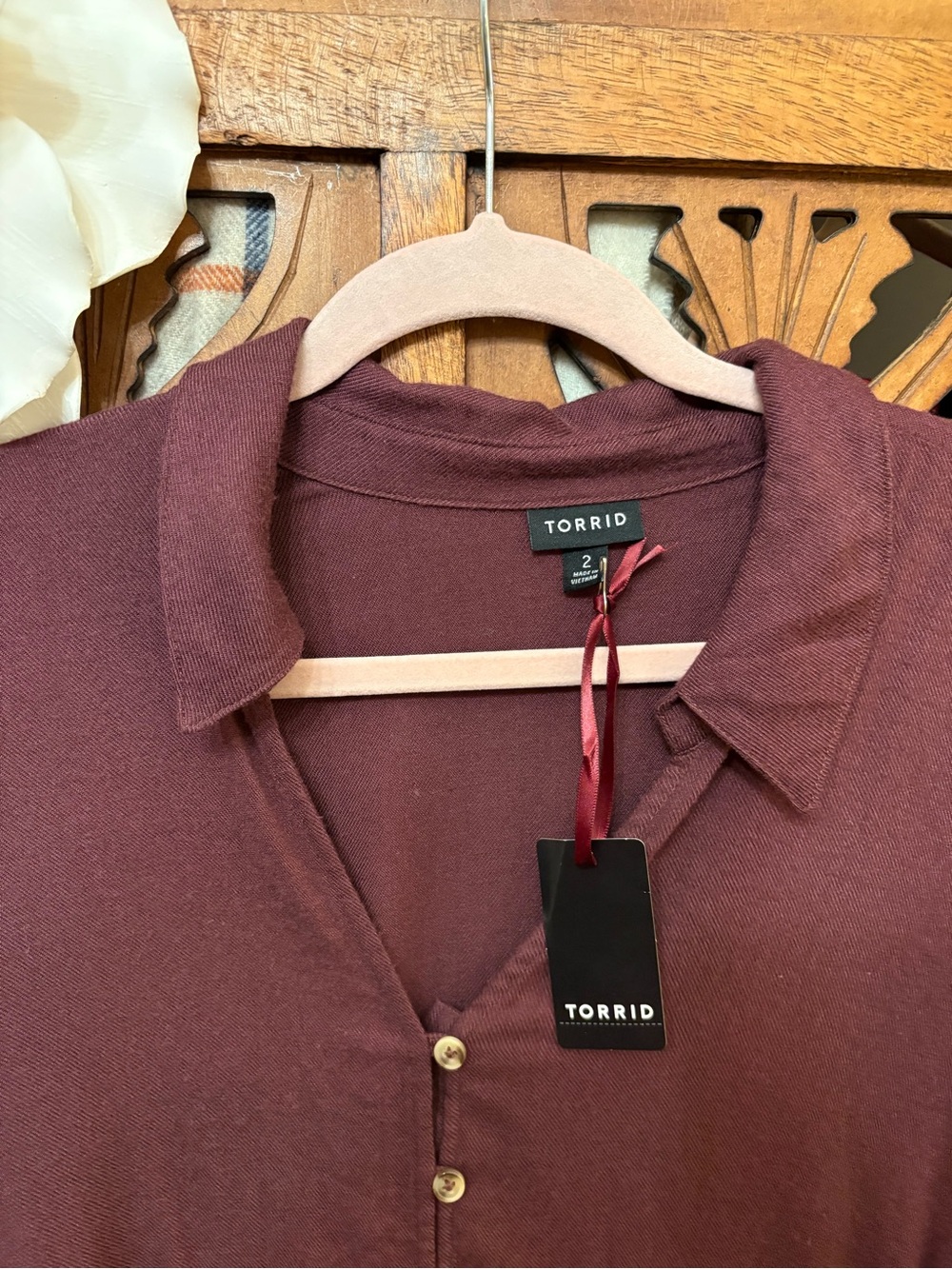 Plum Button-Front Flowy Tunic Blouse - Picture 2 of 6